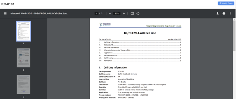 图 8：携带 EML4-ALK 基因融合的工程化细胞系 KC-0101 详情